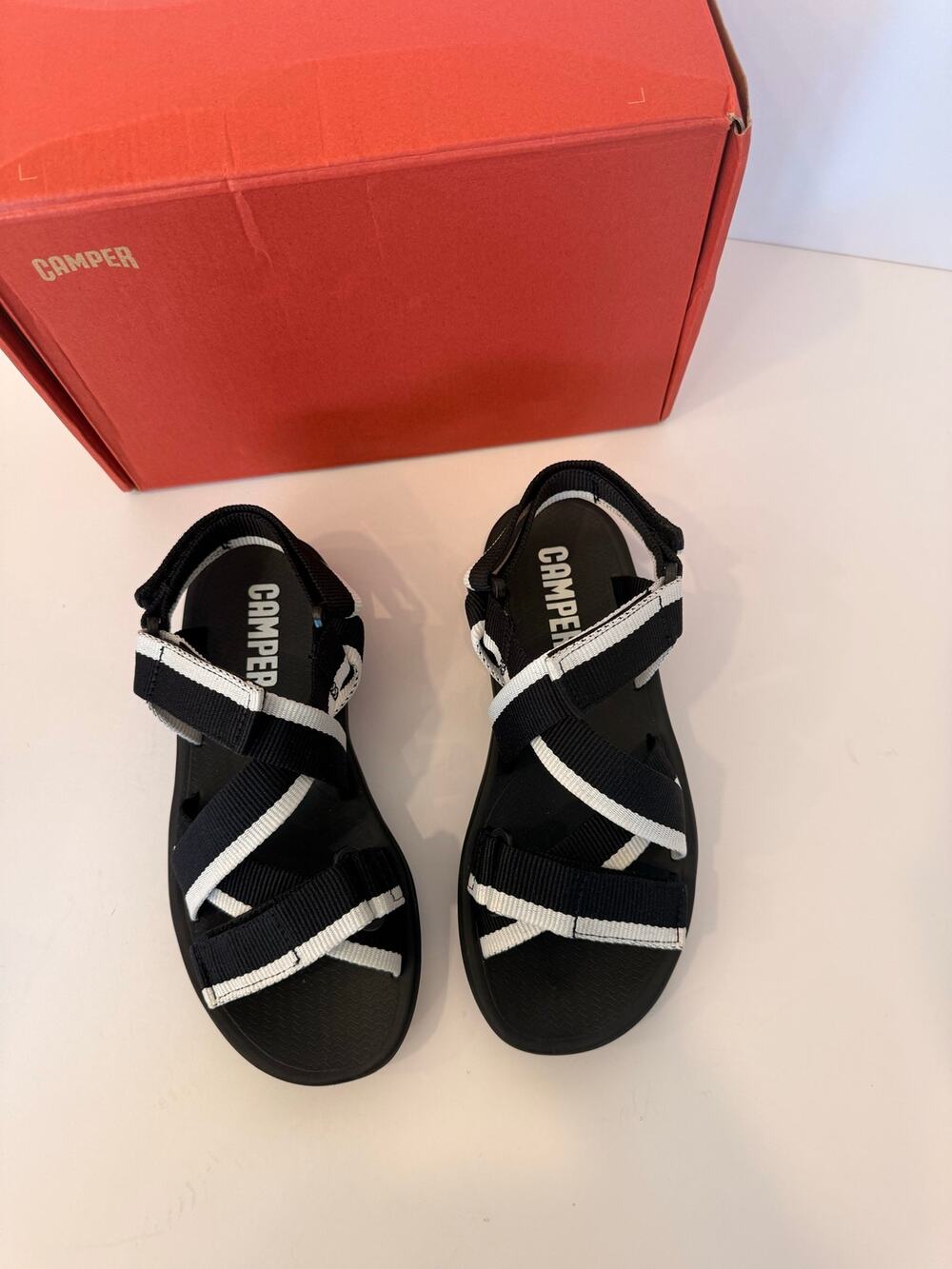 Camper Match Sandals Black White Strappy Sport Comfort EU 37 US 7 NIB